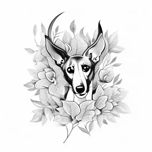 An Elegant Black And Grey Floral Wreath With A Galgo Silhouette In The Center
