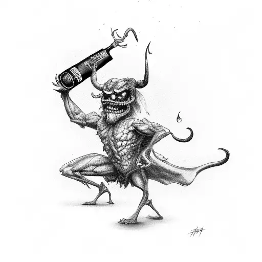 Demon Holding Whiskey Bottle While Dancing