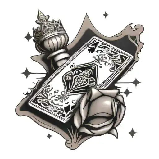 Ace Of Diamonds Playing Card 3 Crowns Above Chess Piece Libra Scale 5 Stars Around Sacred Heart