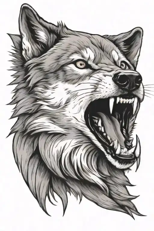 Side Face Roaring Wolf Howling