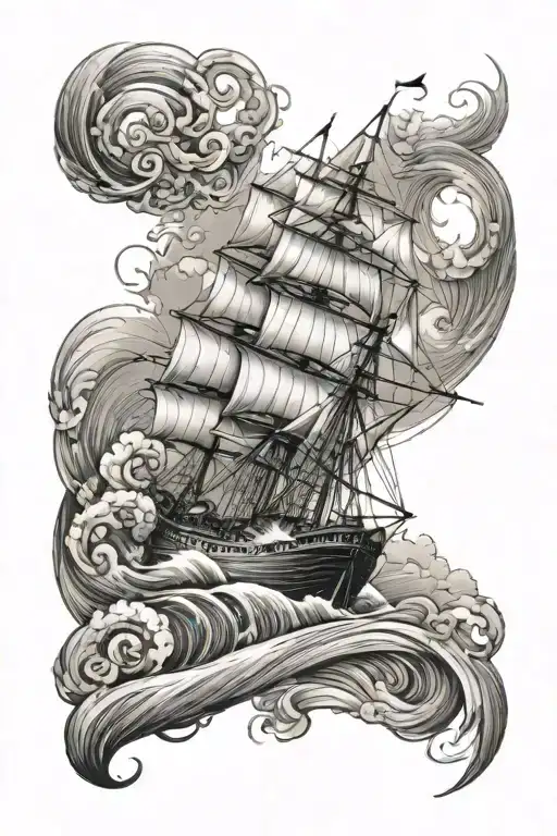 Ocean Sleeve Tattoo Featuring Ship