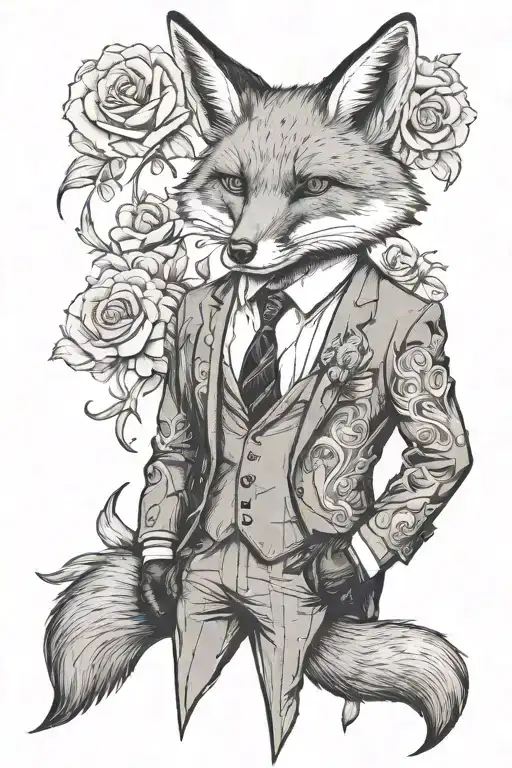 Black Grey Tattoo Design Fox In Suit