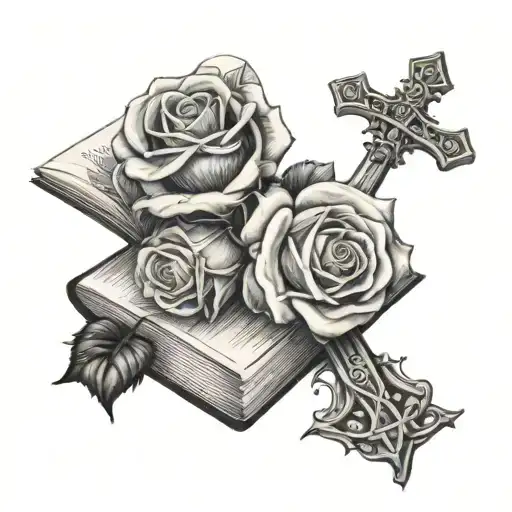 Rose And Book And Cross