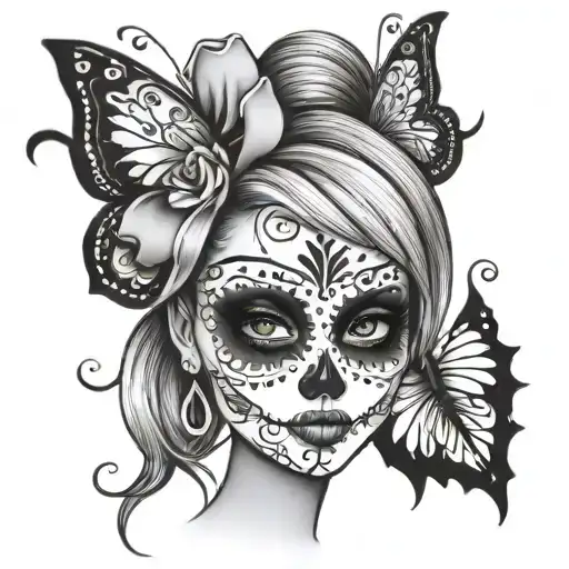 Disney Tinkerbell Sugar Skull Makeup Black And White