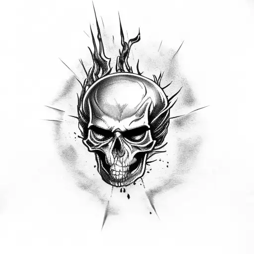 Burning Skull With Spine