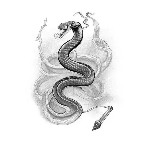 Snake Wrapped Around A Dagger With 2 Roses In Background