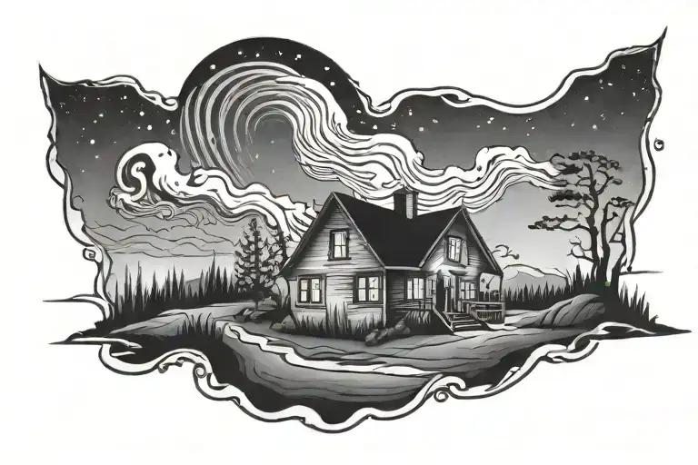 Northern Lights With A Little House In Background