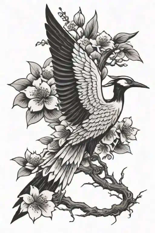 Cherry Blossom Flowers Japanese Crane Bird K Bar Knife