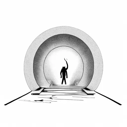 Figure Of Man On Fire Walking In Tunnel