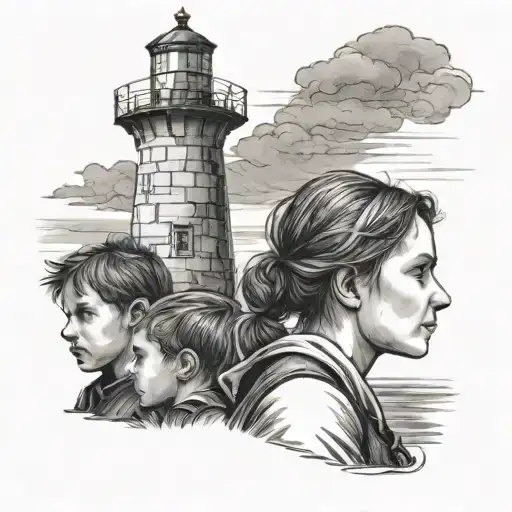 Breton Lighthouse 2 Children And A Woman Looking At The Horizons