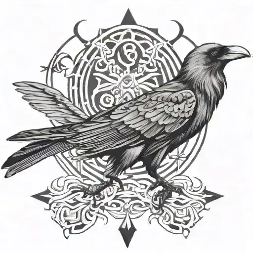 Design A Black And Grey Tattoo Of A Shamanic Ritual Involving Crows