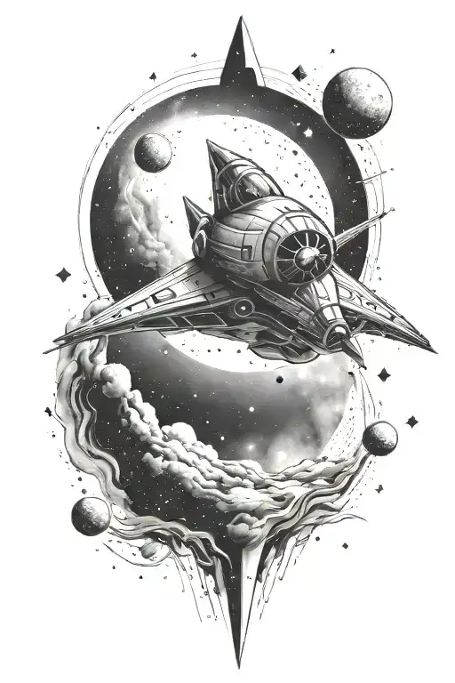 Spaceship Flying Through A Galaxy