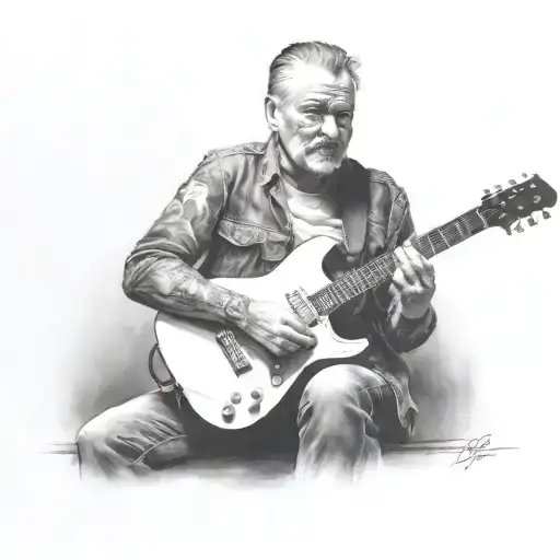 A Portrait Of Their Dad Playing A Guitar