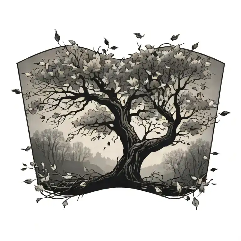 Tree And Falling Leaves Growing