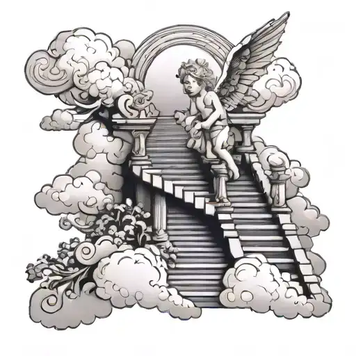 Stairway To Heaven With Cherubs And Clouds
