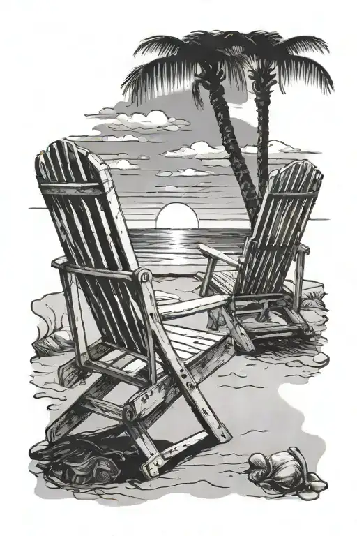 Two Andronik Chairs On The Beach Facing Sunset Scene