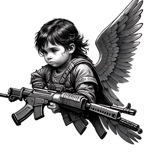 Warrior Child With Ak47 And Wings