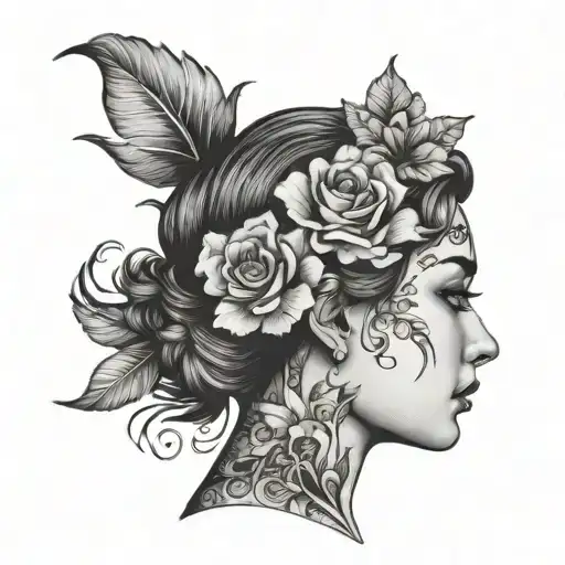 Female Floral Lady Head Profile
