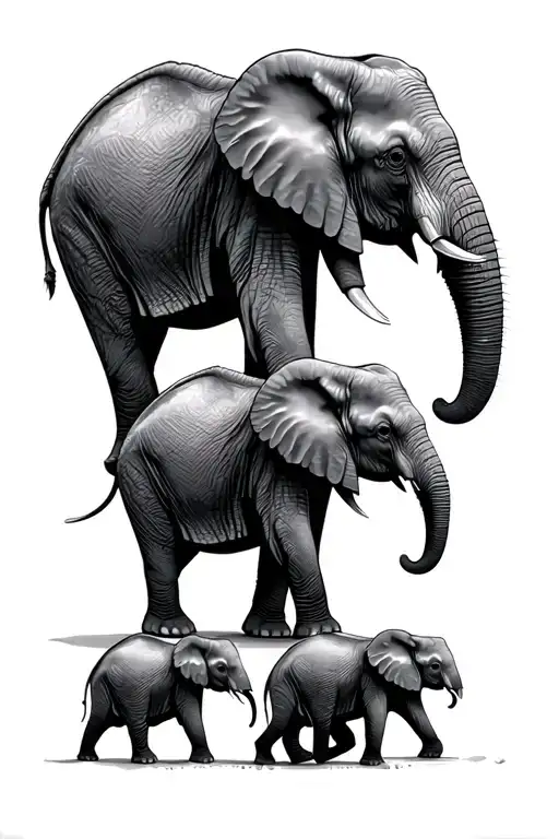 2 Parents And 2 Baby Elephants Walking Togther