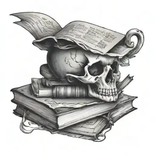 Stack Of Books With Skull Tea Cup