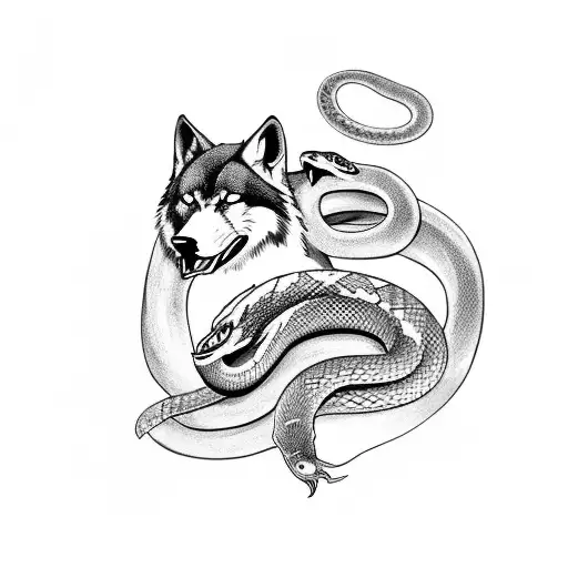 Snake And Wolf In A Forest