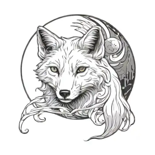 White Fox In Moon Surrounded