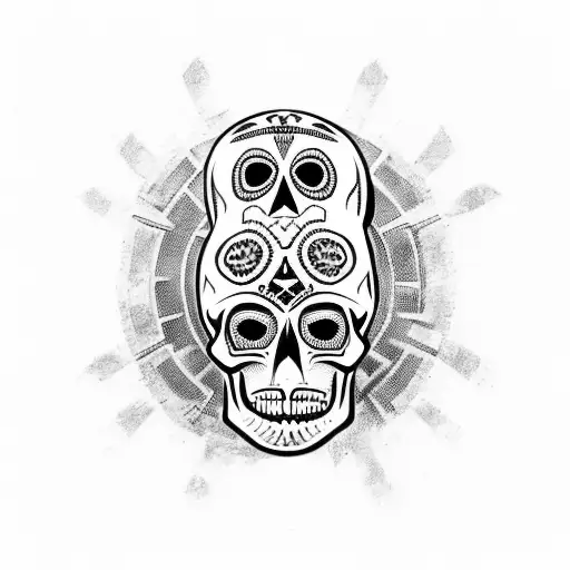 Skull With Aztec Tribal Boarders