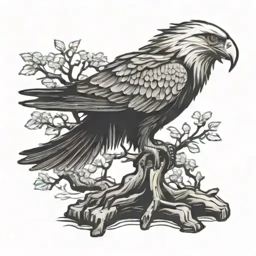 Bonsai Tree With Small Eagle Flying Above It