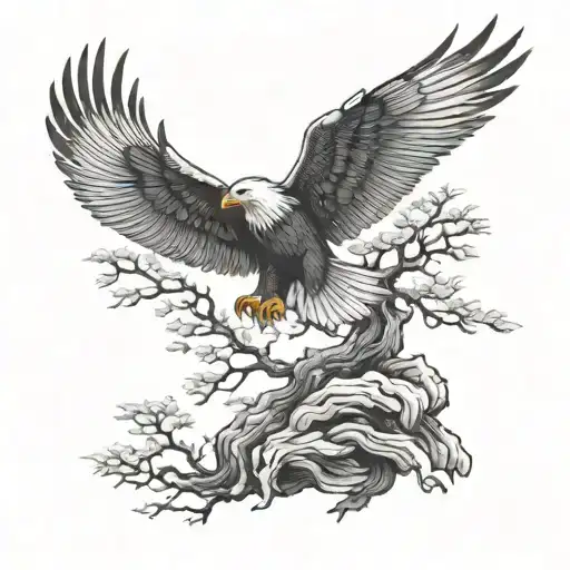 Bonsai Tree With Eagle Flying Above It