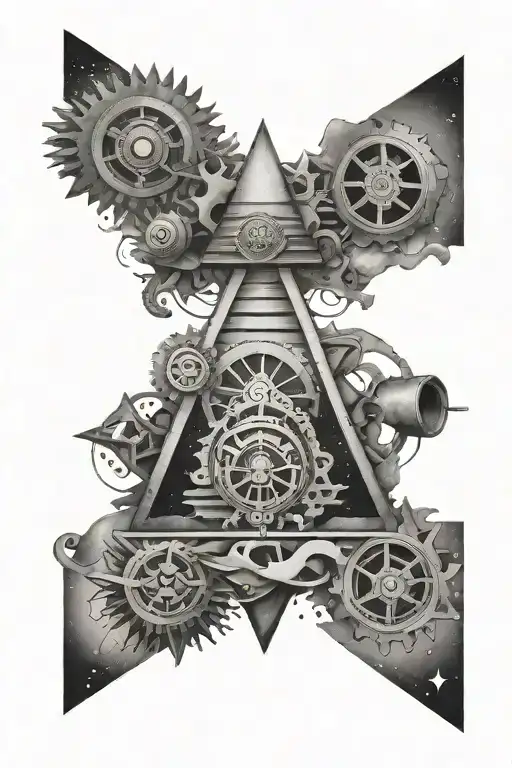 Pyramid And Gears On Space