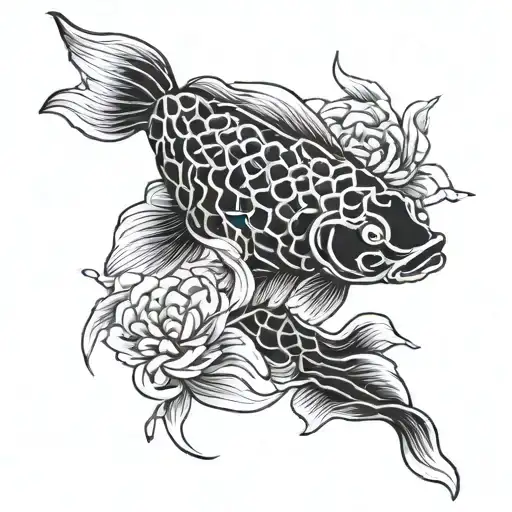 An Intricate Black And Grey Japanese Koi Fish Swimming Through A Serene Garden Pond