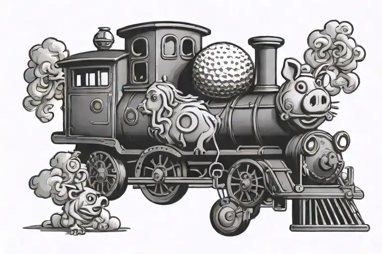Golf Ball With Piggy And Train On It