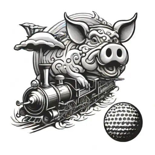 Golf Ball With Pig And Train On It
