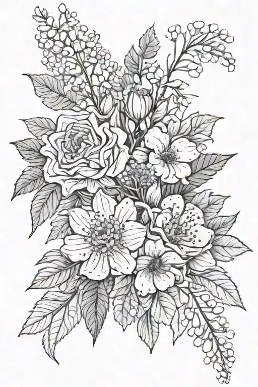 October And December Birth Flower Bouquet Fine Line