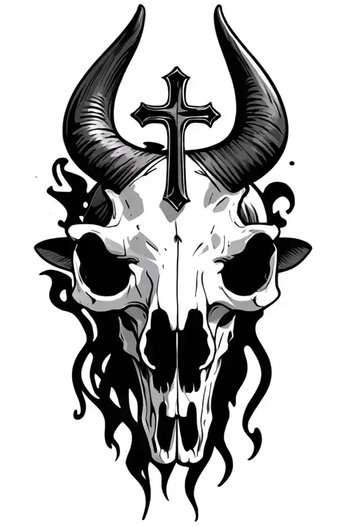 Bull Skull With A Cross On It