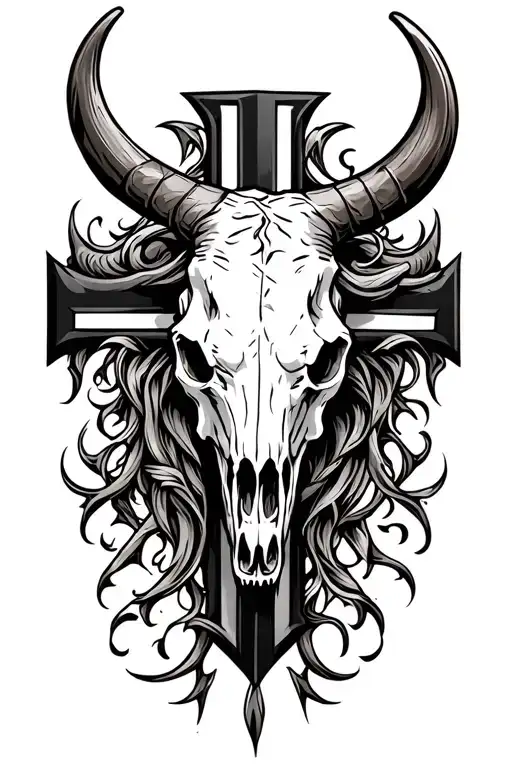 A Cross With A Bull Skull In It
