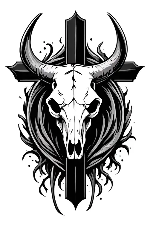 A Cross With A Bull Skull In It
