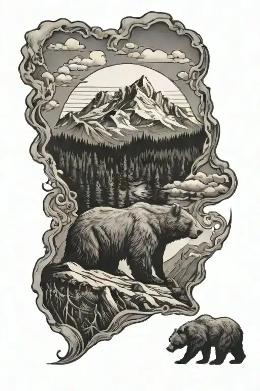 Bear And Mountain Scene
