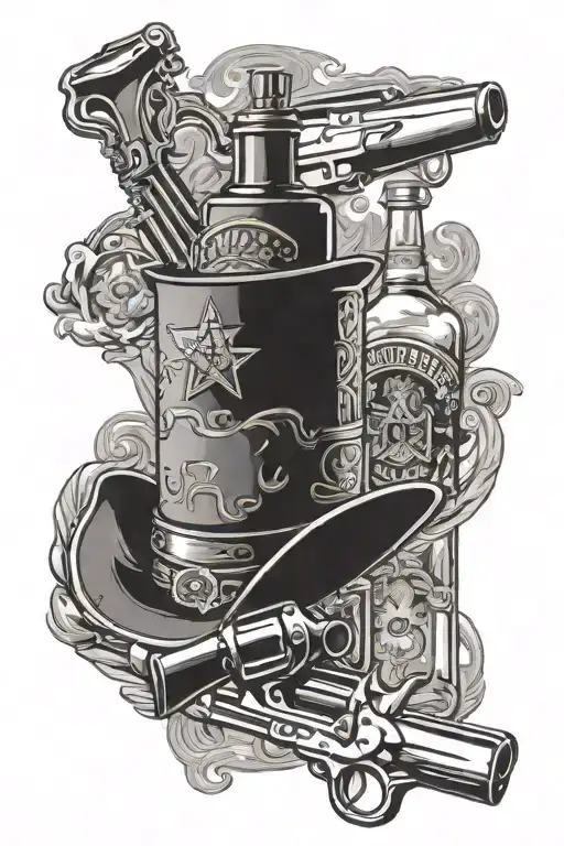 Xxx Liquor Bottle With Western Sheriff And Revolver