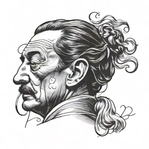 Salvador Dali Portrait Tattoo Minimalist Outline