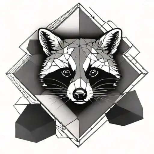 Geometric Raccoon Face Surrounded By Simple Lines In A Diamond Shape