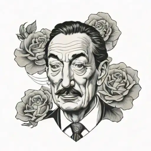 Salvador Dali Portrait Tattoo Minimalist Outline Tattoo Simple