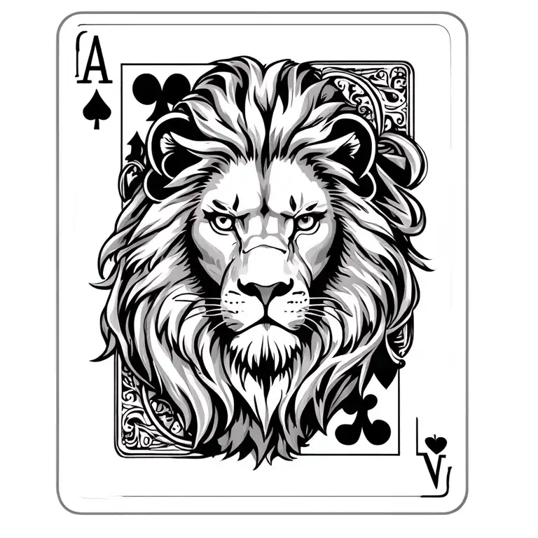 Queen Of Spades Card With Fierce Lion
