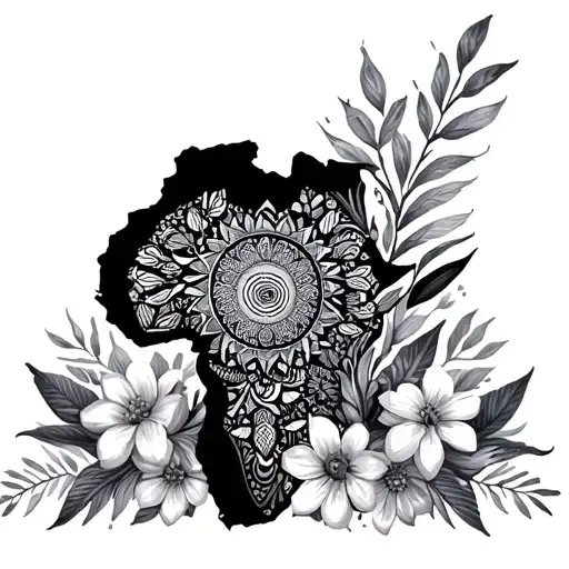 Africa Map With Flowers And Mandala African Style