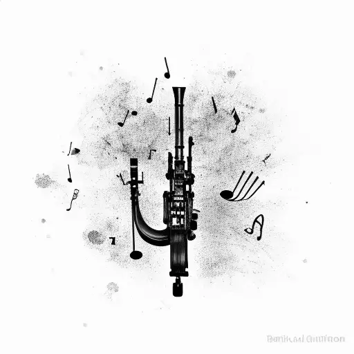 An Abstract Design Combining Gun Parts And Musical Notes