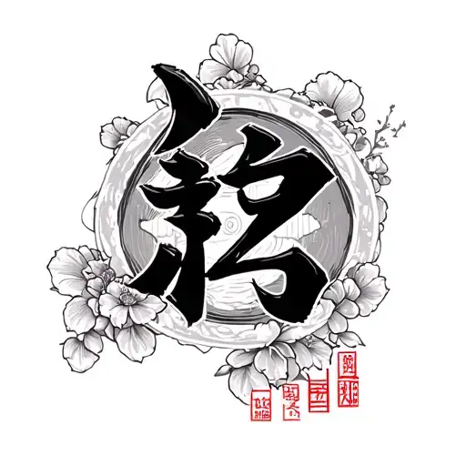 Tattoo Of Japanese Hieroglyph Of Luck With The Japanese Style Of Realism And