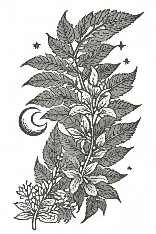Fern Flower With Moon And Stars