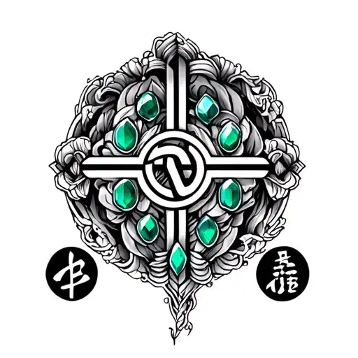 Japanese Hieroglyph Tattoo Luck With The Japanese Style Of Realism With Emerald Stones
