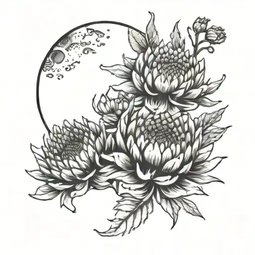 Moon And Chrysanthemum Flower
