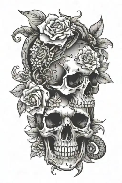 Skull And Flowers And Snake Feminine
